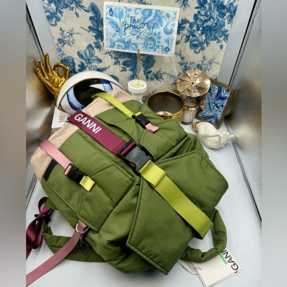 🆕 GANNI 🧿 NWT Tech Recycled Backpack, Kalamata - Picture 9 of 14